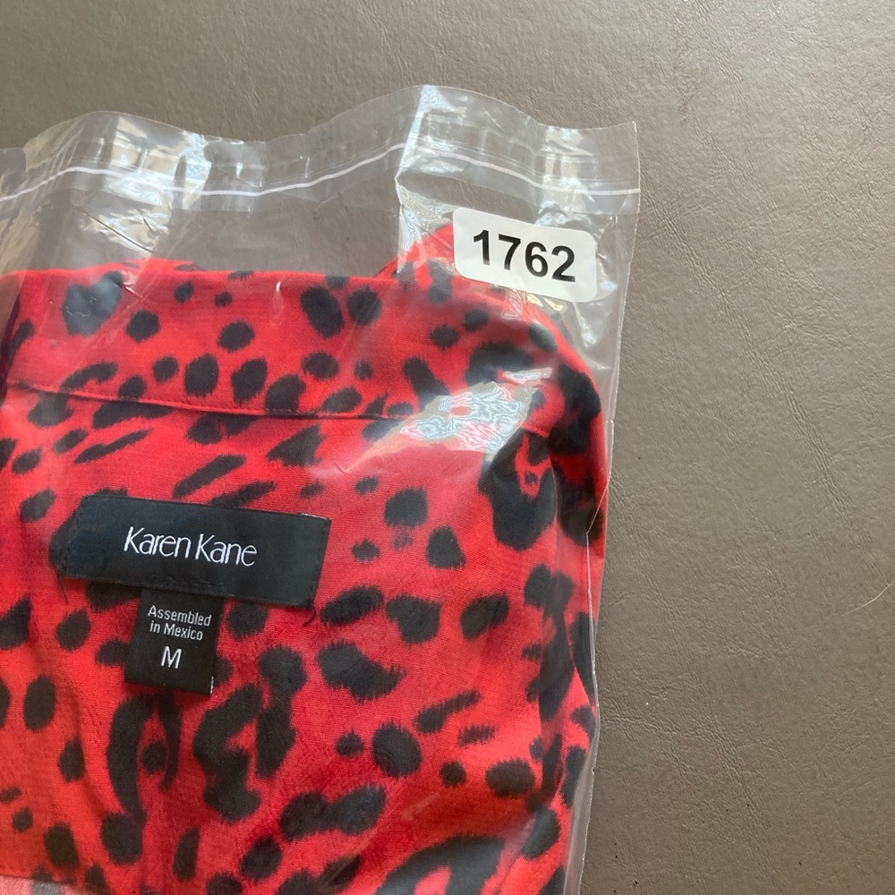Karen Kane Red and Black Leopard Print Blouse - Picture 15 of 15